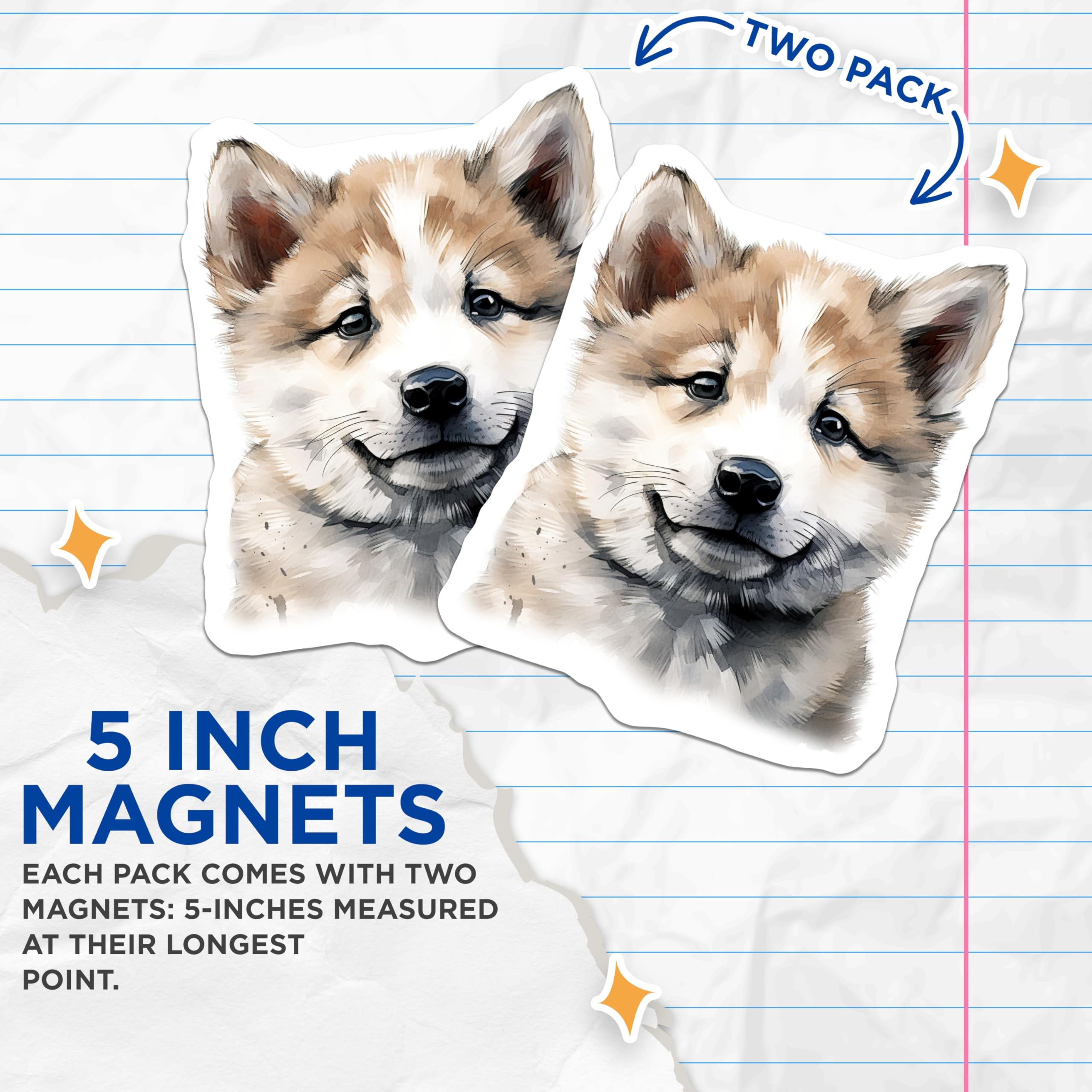 (2 Pack) Adorable Puppy Magnets - Watercolor Shiba Inu Akita Dog Decor - Pet Parent Fridge Art for Animal Lovers - 5 Inches On Longest Side - Thick Durable Magnet - Made in USA - MAG28634