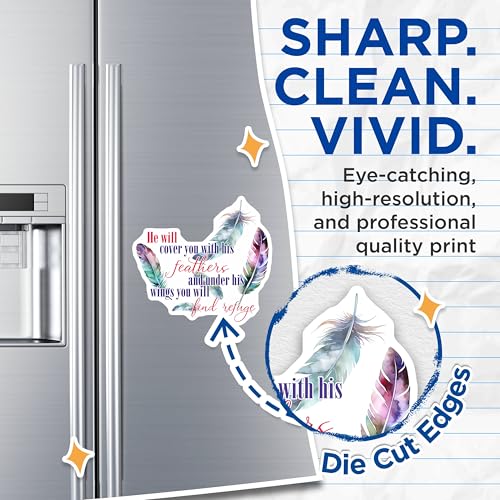 (2 Pack) He Will Cover You with His Feathers Magnets Magnets - Inspirational Quote - Spiritual Decor - 5" On Longest Side - Made in USA - Sticks to Refrigerators & Metal Surfaces - MAG8583