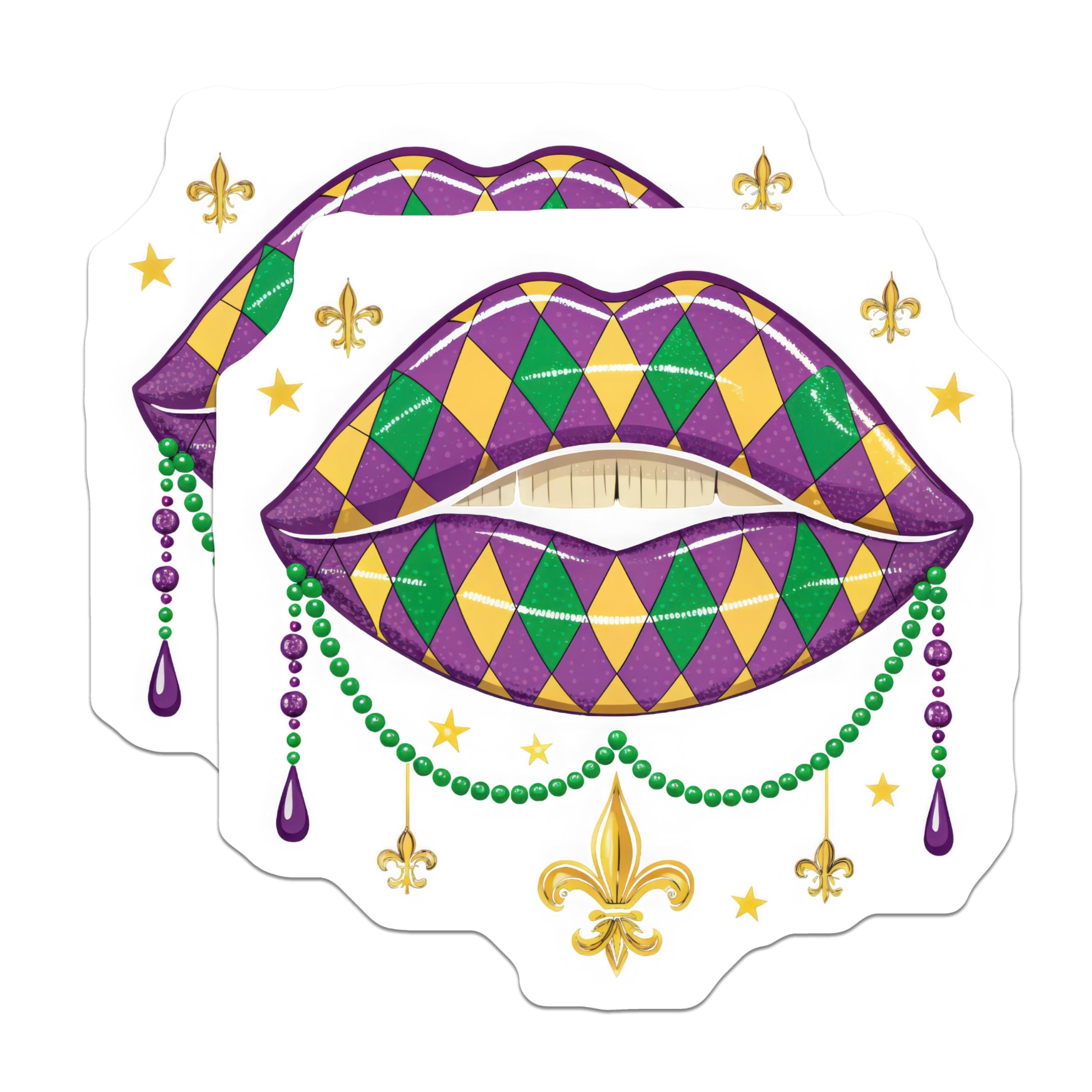 (2 Pack) Mardi Gras Lips Stickers - Colorful Lipstick - Festive Mardi Gras Decoration - 5" On Longest Side - Sticks to Smooth Flat Surfaces - Made in USA - BMCS5771