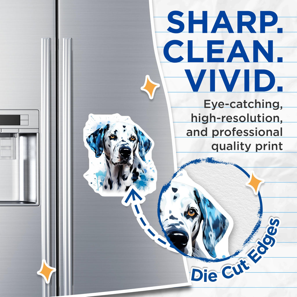 (2 Pack) Dalmatian Dog Magnets - Artistic Blue Splatter Design - Canine Pet Fridge Decor - 5 Inches On Longest Side - Thick Durable Magnet - Made in USA - MAG24305