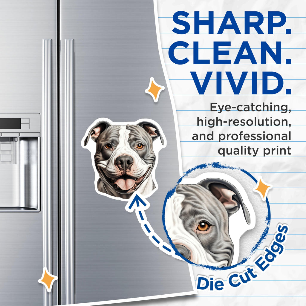 (2 Pack) Happy Pitbull Dog Magnets - Smiling Canine Buddy Decor - Pet Lover Refrigerator Magnets - 5 Inches On Longest Side - Thick Durable Magnet - Made in USA - MAG24779
