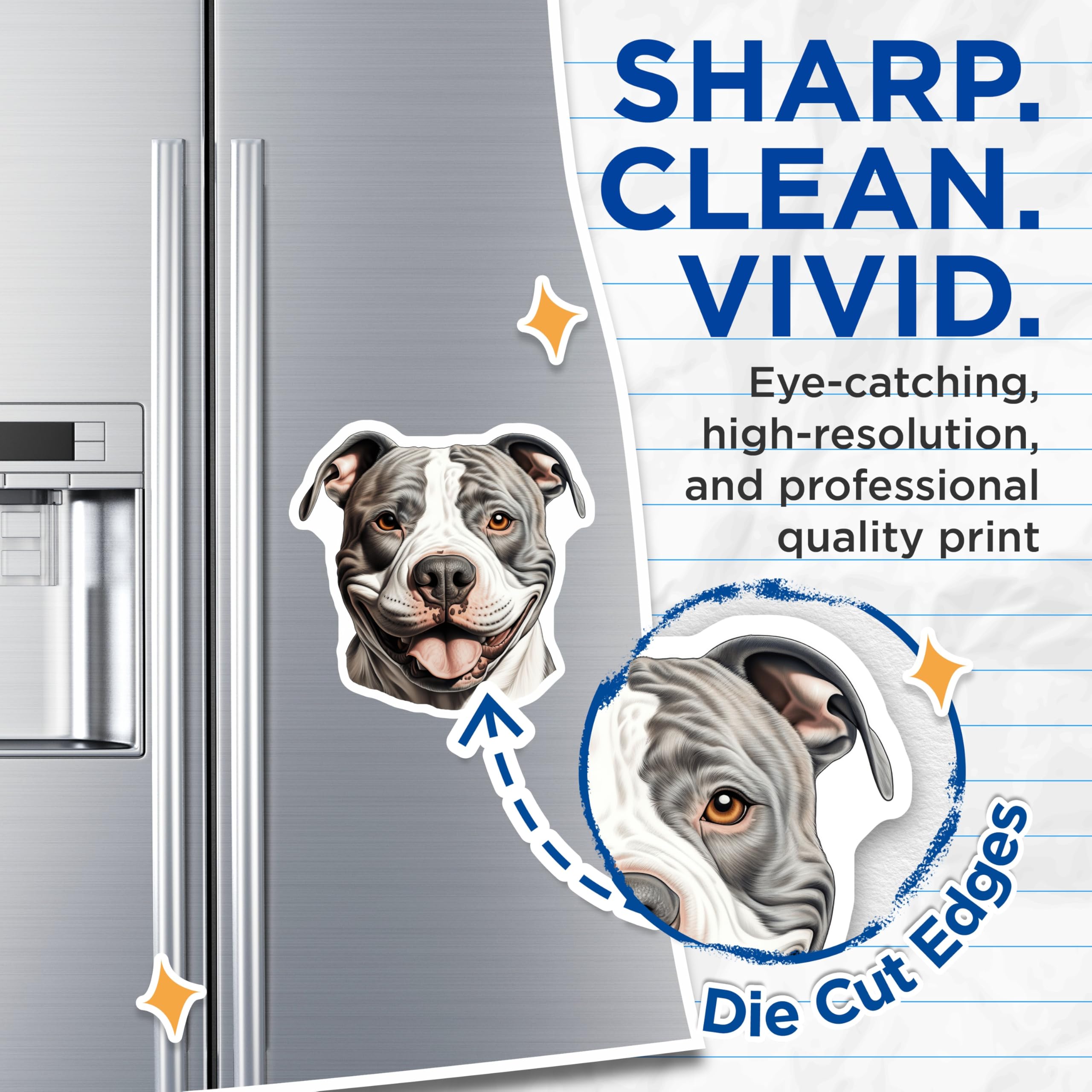 (2 Pack) Happy Pitbull Dog Magnets - Smiling Canine Buddy Decor - Pet Lover Refrigerator Magnets - 5 Inches On Longest Side - Thick Durable Magnet - Made in USA - MAG24779