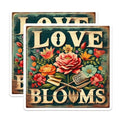(2 Pack) Love Blooms Stickers - Floral Garden - Inspirational Quote - 5" On Longest Side - Sticks to Smooth Flat Surfaces - Made in USA - BMCS7101