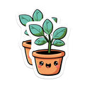 (2 Pack) Cute Plant Pot Stickers - Kawaii Plant Stickers - Adorable Plant Pottery Stickers - 5" On Longest Side - Sticks to Smooth Flat Surfaces - Made in USA - BMCS4272