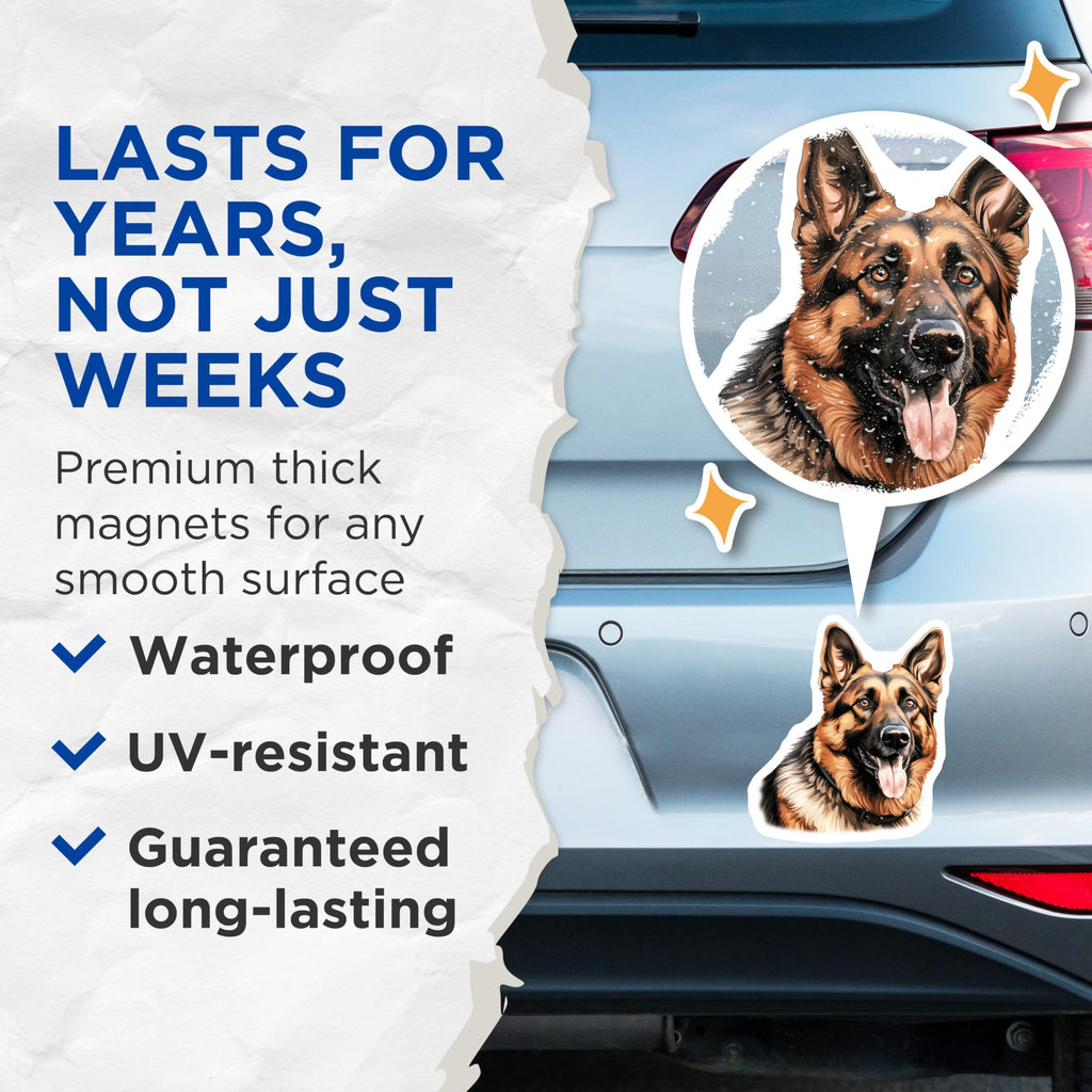 (2 Pack) German Shepherd Magnets - Dog Owner Refrigerator Decor - Pet Lover Canine Art - 5 Inches On Longest Side - Thick Durable Magnet - Made in USA - MAG29792