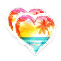 (2 Pack) Tropical Heart Magnets - Beach Sunset Decor - Ocean Palm Tree Art - 5 Inches On Longest Side - Thick Durable Magnet - Made in USA - MAG25368