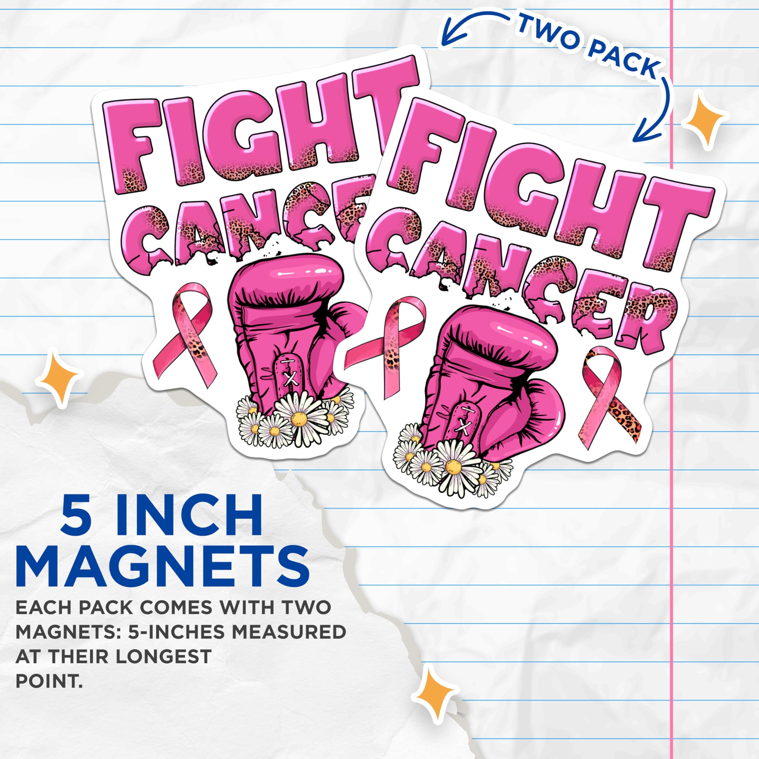 (2 Pack) Fight Cancer Magnets - Boxing Glove Magnets - Awareness Ribbon - 5" On Longest Side - Premium Magnet - for Cars, Refrigerators, Toolboxes, Lockers - Made in USA - MAG16575