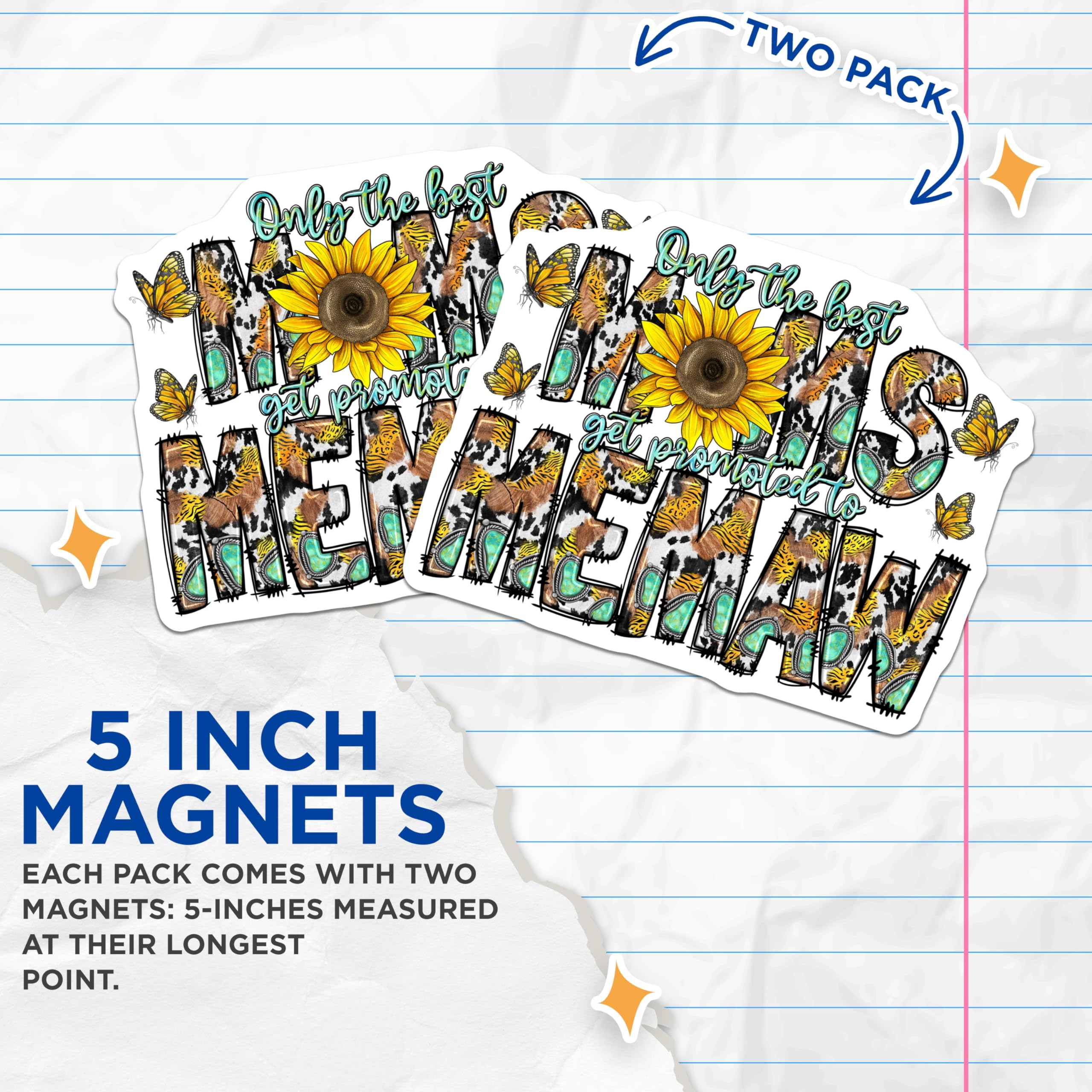 (2 Pack) Mimi to Memaw Magnets - Country Grandparent Saying - Sunflower Butterfly Accents - Rustic Farmhouse Decor - 5 Inches On Longest Side - Thick Durable Magnet - Made in USA - MAG23814