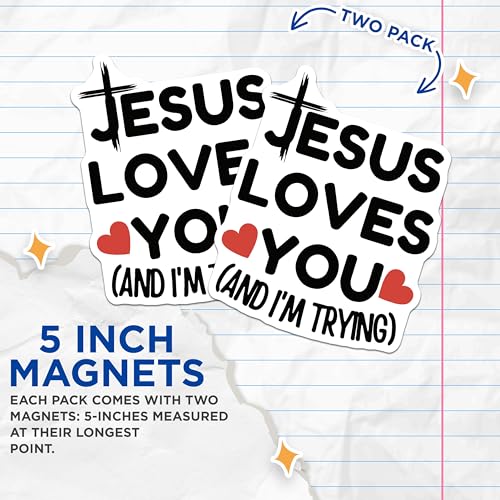 (2 Pack) Jesus Loves You Magnets - Inspirational Magnet - Religious Home Decor - Christian Faith Magnets - 5" On Longest Side - for Cars, Fridges, Toolboxes - Made in USA - MAG5585