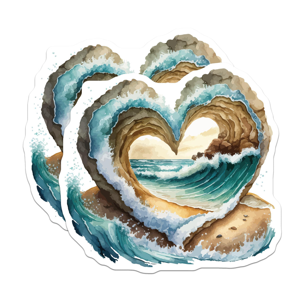 (2 Pack) Ocean Heart Wave Magnets - Coastal Beach Decor - Nature Art Refrigerator Magnets - 5 Inches On Longest Side - Thick Durable Magnet - Made in USA - MAG19925