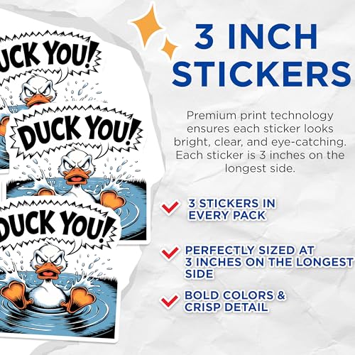 (3 Pack) Duck You Decals - Sarcastic Duck Stickers - Funny Animal Laptop Decals - 3 Inches On Longest Side - Easy Peel & Apply - Made in USA - 3MCS2104