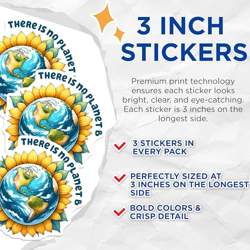 (3 Pack) Planet B Decals - Earth Decals - Sunflower Earth - Laptop Decal - 3 Inches On Longest Side - Easy Peel & Apply - Made in USA - 3MCS8510