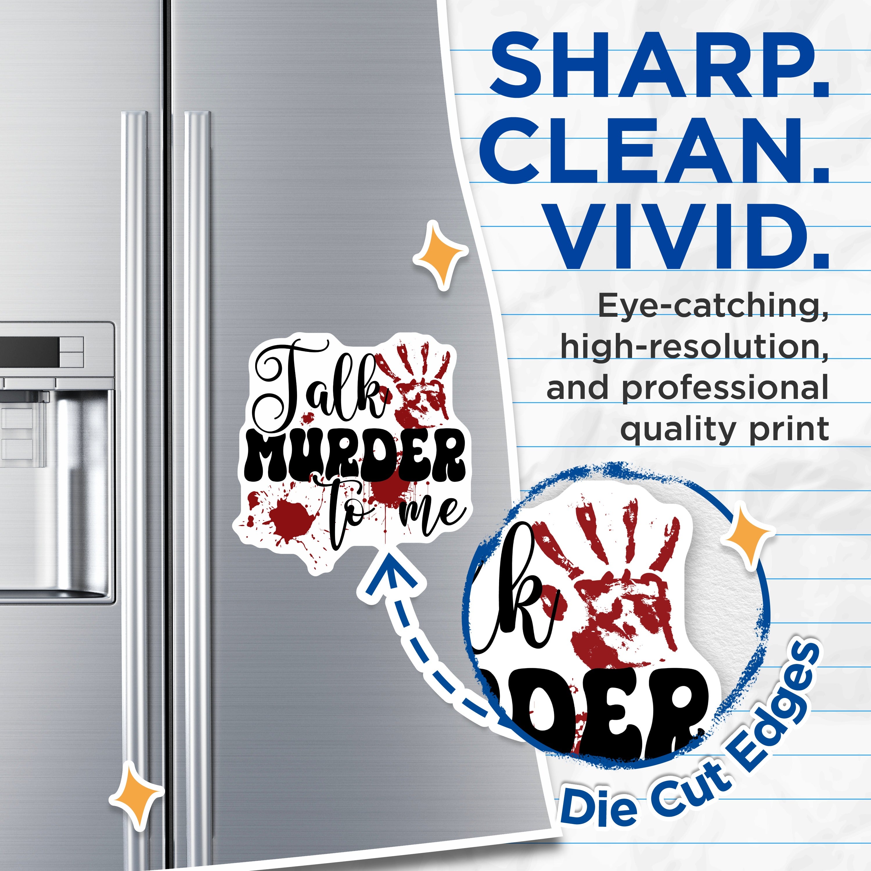 (2 Pack) True Crime Fan Magnets - Murderino Refrigerator Decor - Dark Humor Spooky Home Accent - Talk Murder to Me - 5 Inches On Longest Side - Thick Durable Magnet - Made in USA - MAG37806