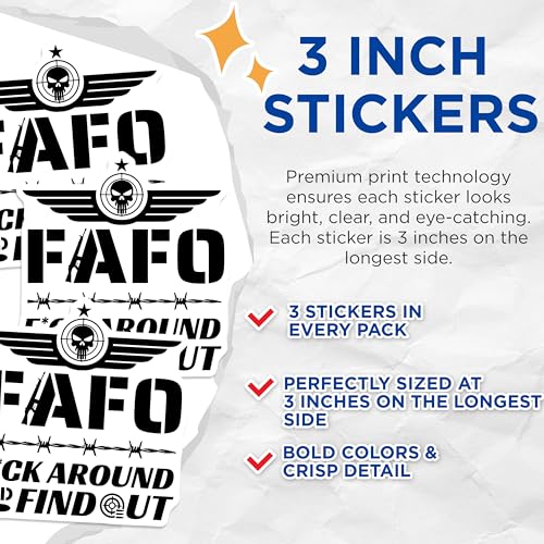 (3 Pack) FA FO Decals - Skull Laptop Decal - Military Inspired Decals - 3 Inches On Longest Side - Easy Peel & Apply - Made in USA - 3MCS4495