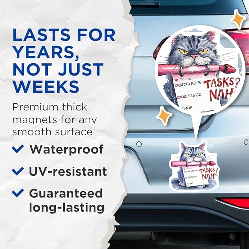 (2 Pack) Funny Cat Magnets Magnets - to-Do List Humor - 5" On Longest Side - Made in USA - Sticks to Refrigerators & Metal Surfaces - MAG8563