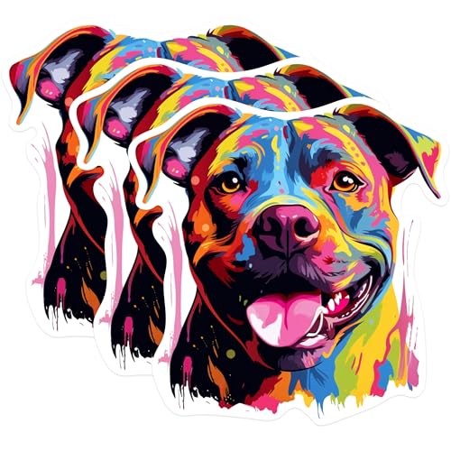 (3 Pack) Colorful Pitbull Decals - Dog Breed Art - Laptop Decal - Cute Dog Decal - 3 Inches On Longest Side - Easy Peel & Apply - Made in USA - 3MCS0836
