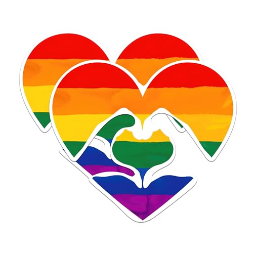 (2 Packs) Rainbow Heart Inclusive Rainbow Stickers - LGBTQ Friendly Welcoming Decals - 5 Inches On Longest Side - Premium Vinyl Decal - Sticks to Any Smooth Flat Surface - Made in USA - BMCS2279