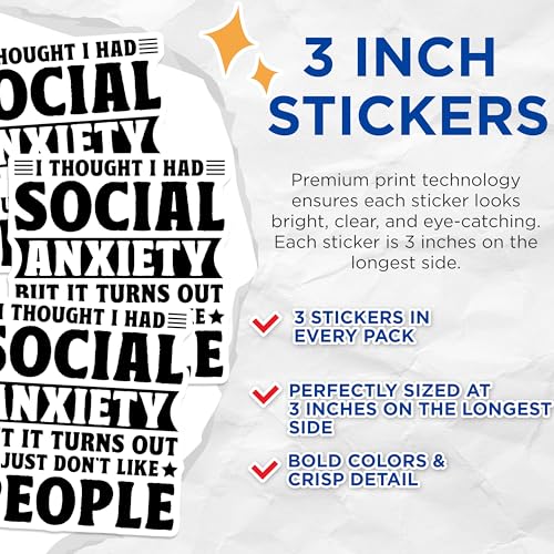 (3 Pack) Social Anxiety Decals - Introvert Decal - Dont Like People - 3 Inches On Longest Side - Easy Peel & Apply - Made in USA - 3MCS4926