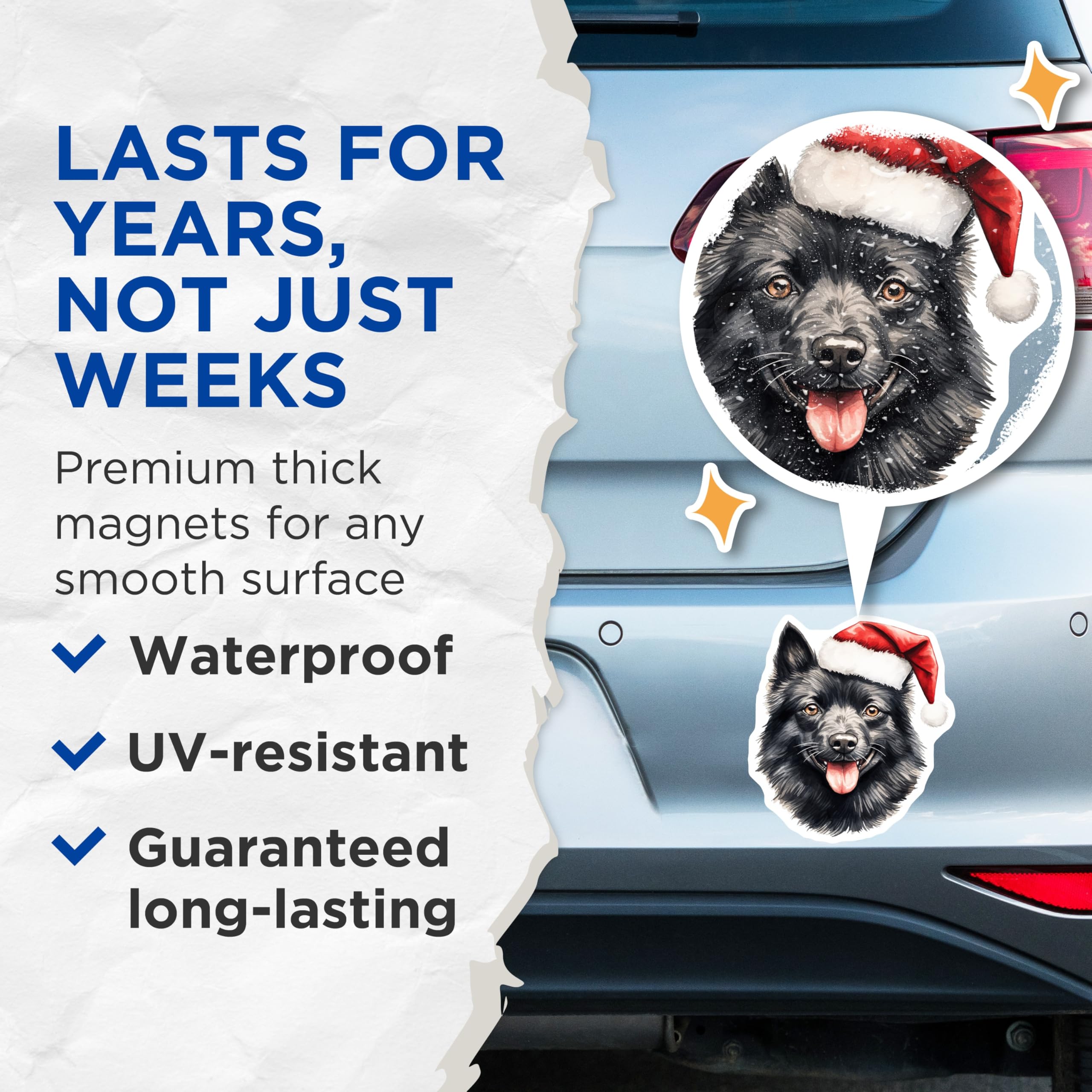 (2 Pack) Christmas Dog Magnets - Santa Hat Pet Decor - Festive Watercolor Dog - Holiday Animal Lovers Item - 5 Inches On Longest Side - Thick Durable Magnet - Made in USA - MAG25642