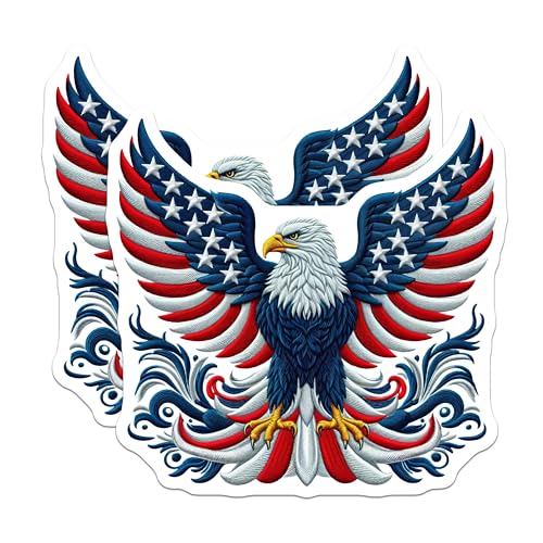 (2 Pack) American Eagle Stickers - Patriotic Bald Eagle - US Flag Inspired Decal - 5" On Longest Side - Sticks to Smooth Flat Surfaces - Made in USA - BMCS7110