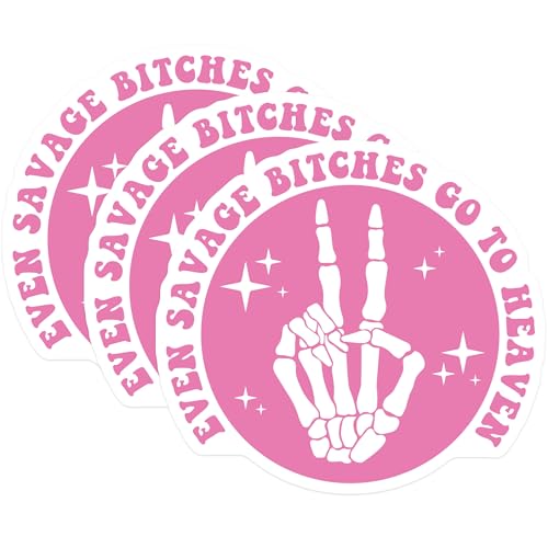 (3 Pack) Savage Bitches Decals - Skeleton Hand - Laptop Decal - 3 Inches On Longest Side - Easy Peel & Apply - Made in USA - 3MCS7253