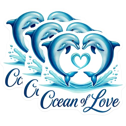 (3 Pack) Dolphin Decals - Ocean of Love Sticker - Laptop Decal - 3 Inches On Longest Side - Easy Peel & Apply - Made in USA - 3MCS7530