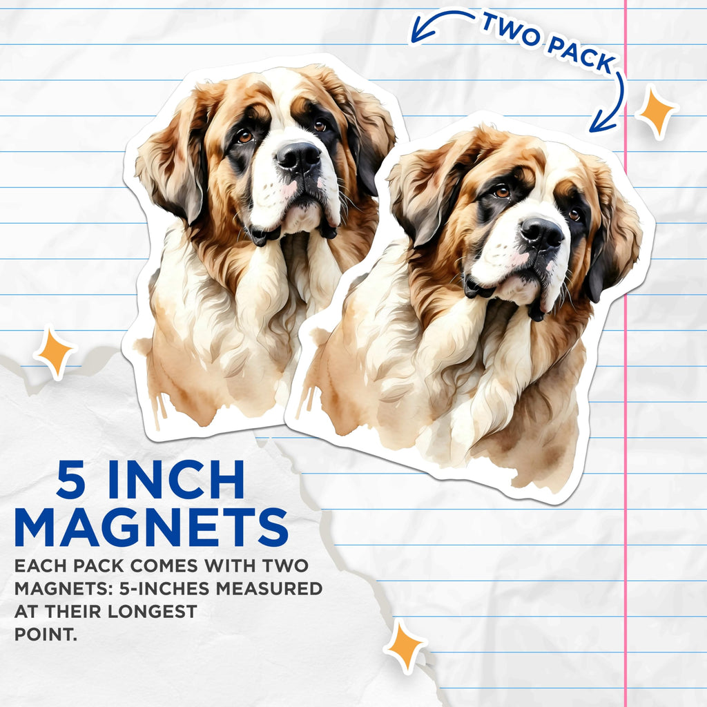 (2 Pack) Saint Bernard Dog Magnets - Pet Lover Decor - Refrigerator Home Accessories - 5" On Longest Side - Premium Magnet - for Cars, Refrigerators, Toolboxes, Lockers - Made in USA - MAG15558