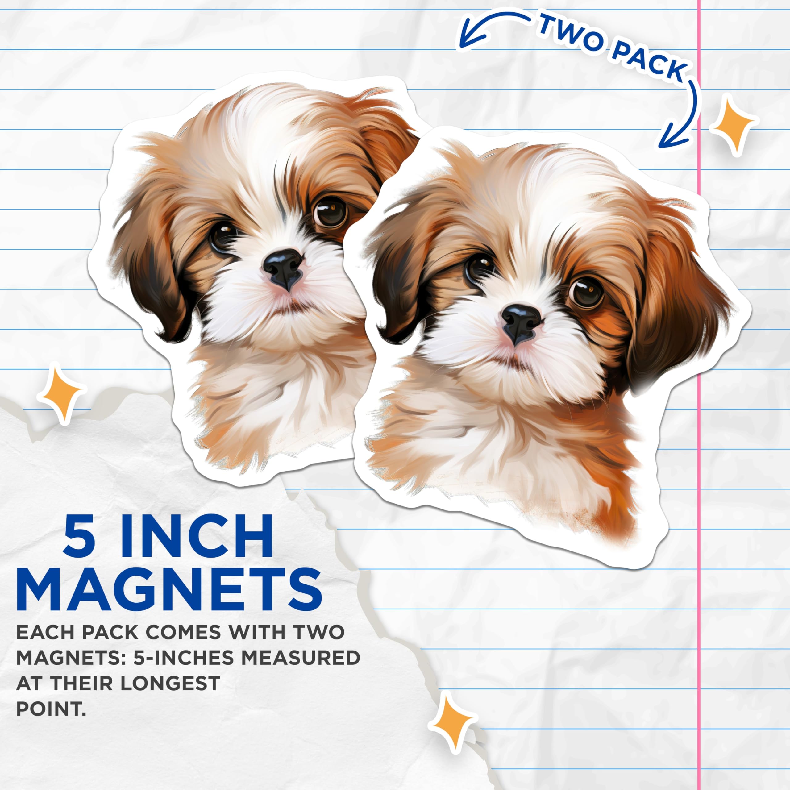 (2 Pack) Cute Puppy Magnets - Adorable Shih Tzu Dog - Refrigerator Locker Decor - 5 Inches On Longest Side - Thick Durable Magnet - Made in USA - MAG28946