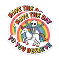 (2 Pack) Skeleton Unicorn Magnets - Have The Day You Deserve - Funny Rainbow Decor - Quirky Refrigerator Humor - 5 Inches On Longest Side - Thick Durable Magnet - Made in USA - MAG36853