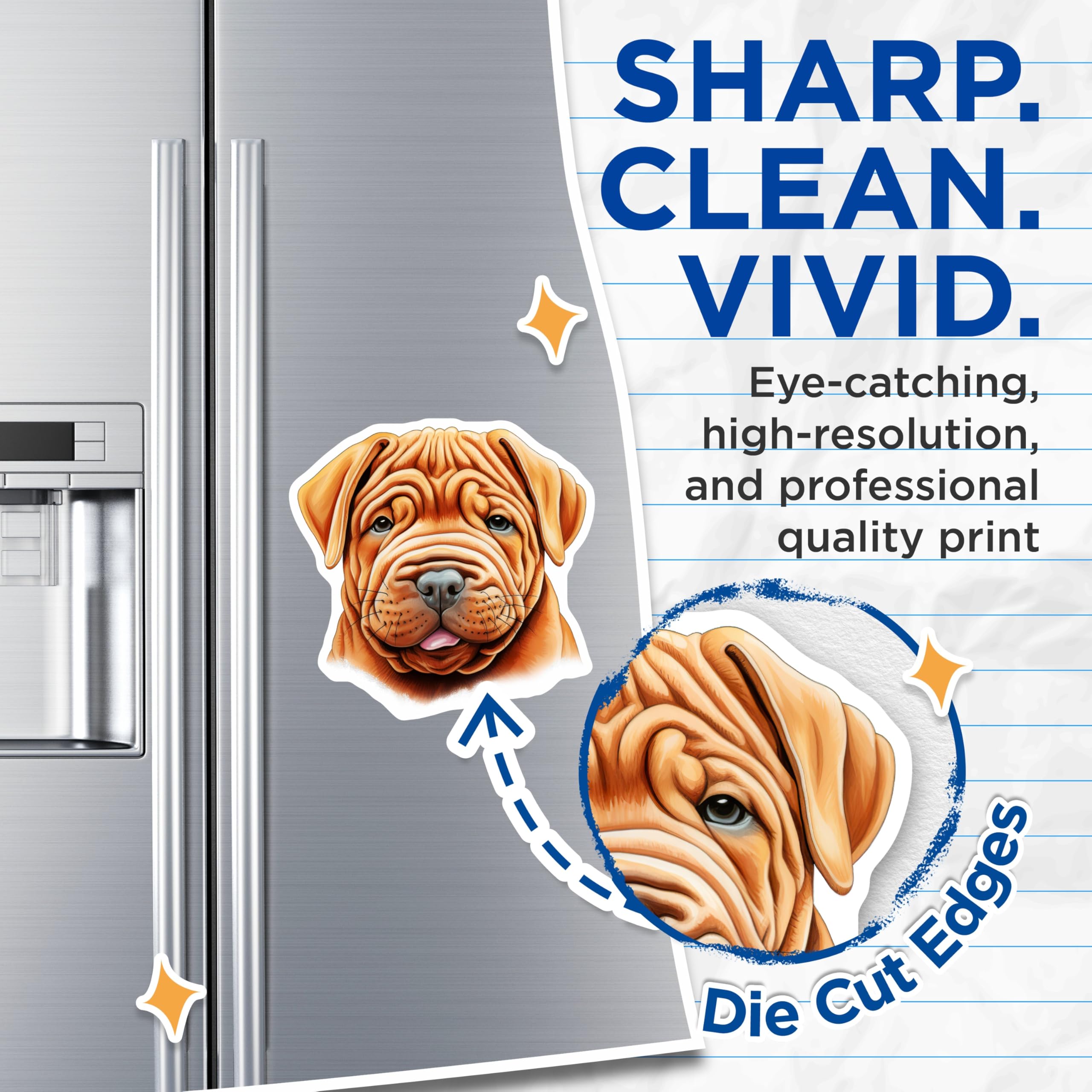 (2 Pack) Shar Pei Puppy Magnets - Wrinkly Dog Illustration - Cute Dog Lover Fridge Magnets - Pet Owner - Animal Art - 5 Inches On Longest Side - Thick Durable Magnet - Made in USA - MAG26978