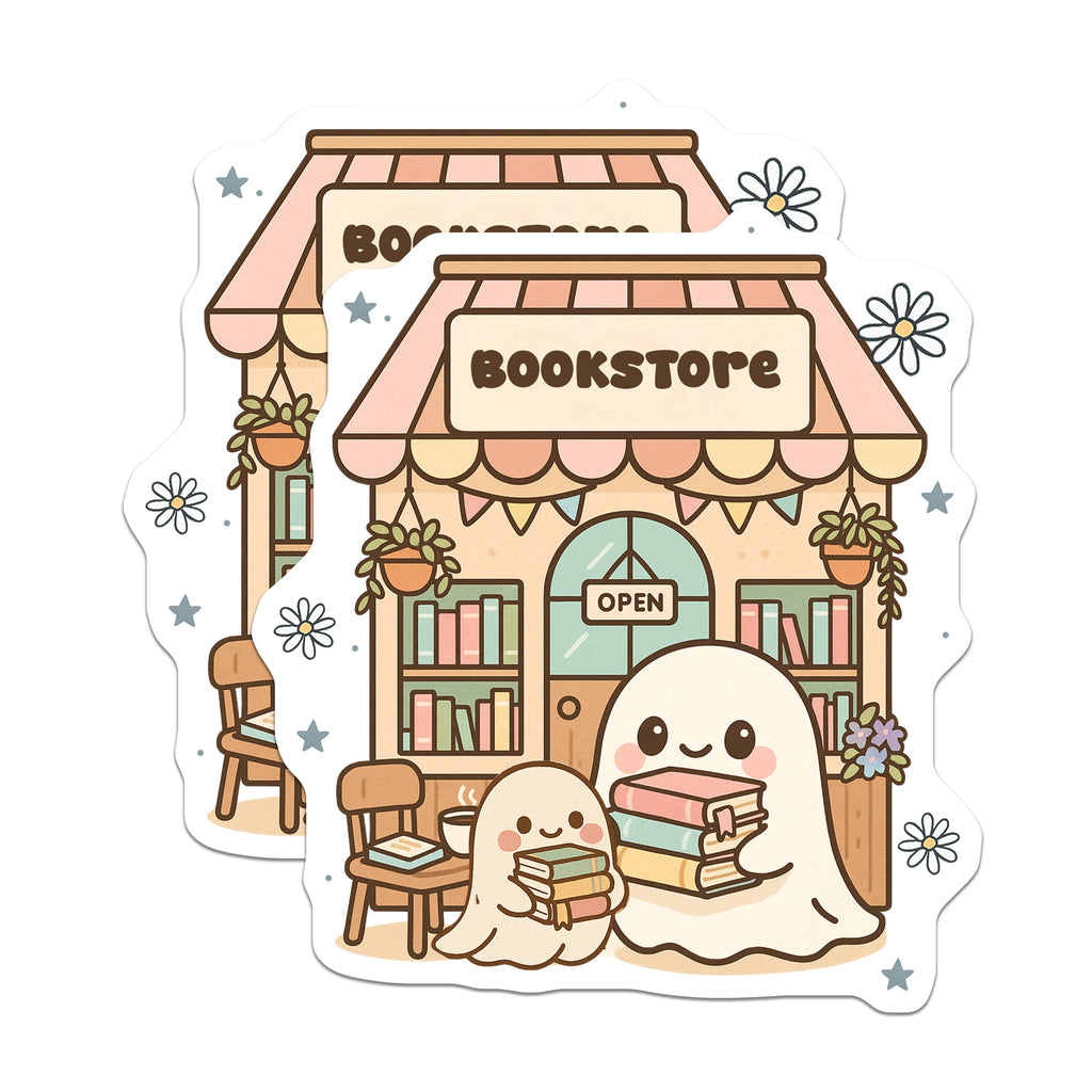(2 Pack) Cute Ghost Bookworm Magnets - Kawaii Bookstore Decor - Aesthetic Reading Lover Fridge Art - 5 Inches On Longest Side - Thick Durable Magnet - Made in USA - MAG36337