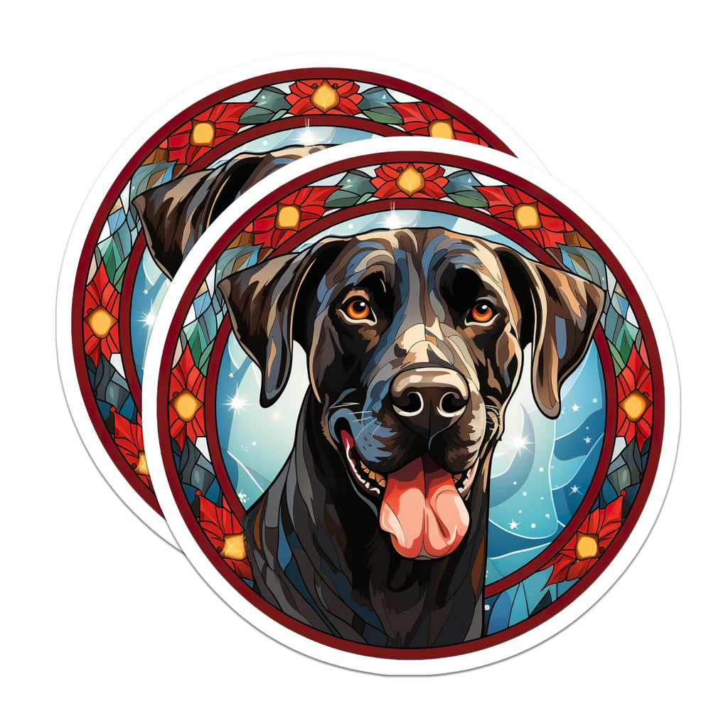 (2 Pack) Black Labrador Magnets - Stained Glass Dog Art - Christmas Pet Decor - 5 Inches On Longest Side - Thick Durable Magnet - Made in USA - MAG29354