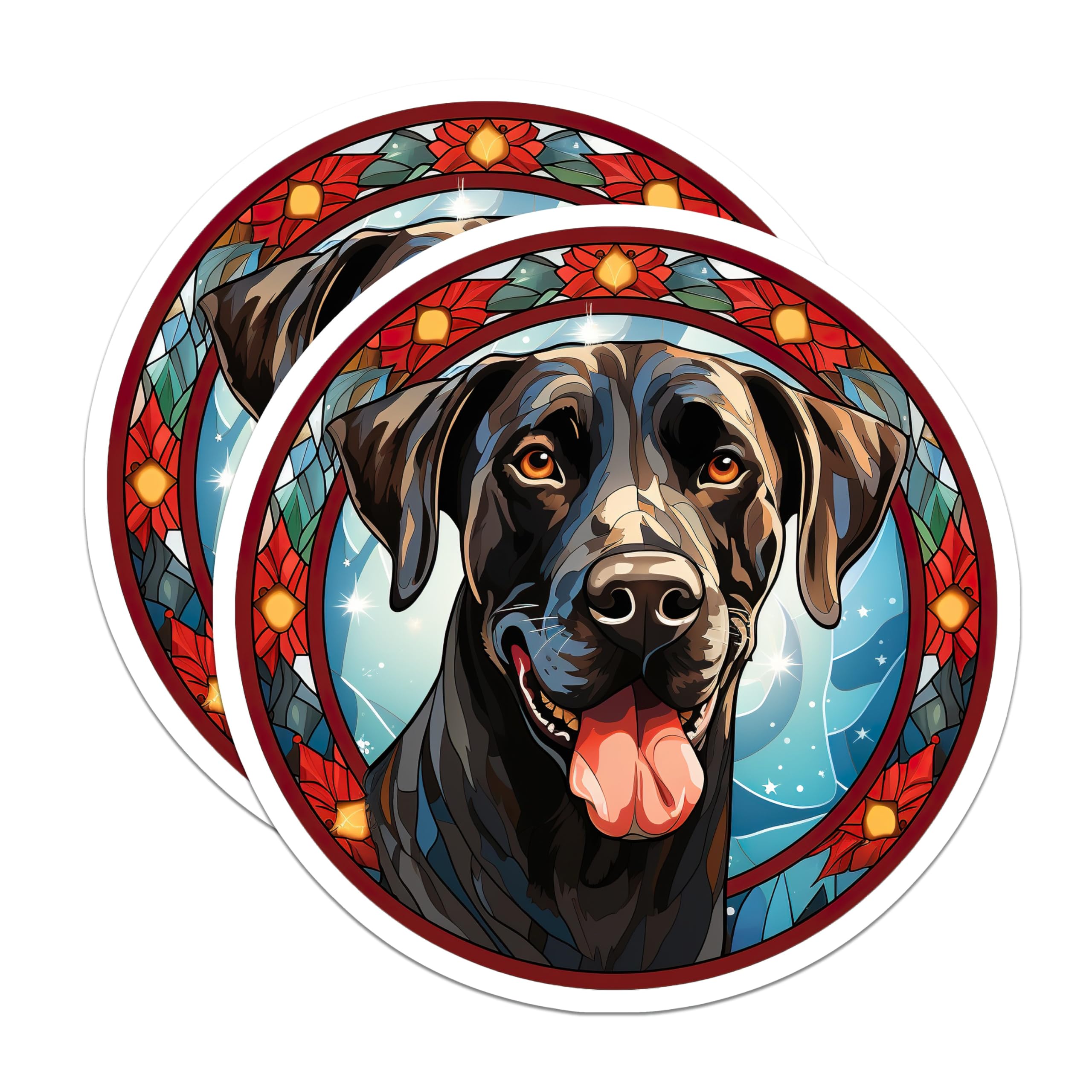 (2 Pack) Black Labrador Magnets - Stained Glass Dog Art - Christmas Pet Decor - 5 Inches On Longest Side - Thick Durable Magnet - Made in USA - MAG29354