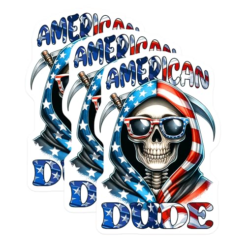 (3 Pack) American Dude Decals - Patriotic Skull - Grim Reaper Decals - 3 Inches On Longest Side - Easy Peel & Apply - Made in USA - 3MCS6683