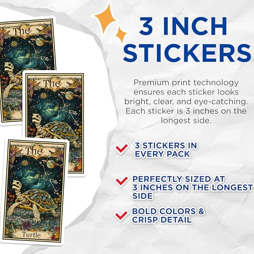 (3 Pack) Celestial Turtle Decals - Astrology Art - Constellation Planets - 3 Inches On Longest Side - Easy Peel & Apply - Made in USA - 3MCS2446