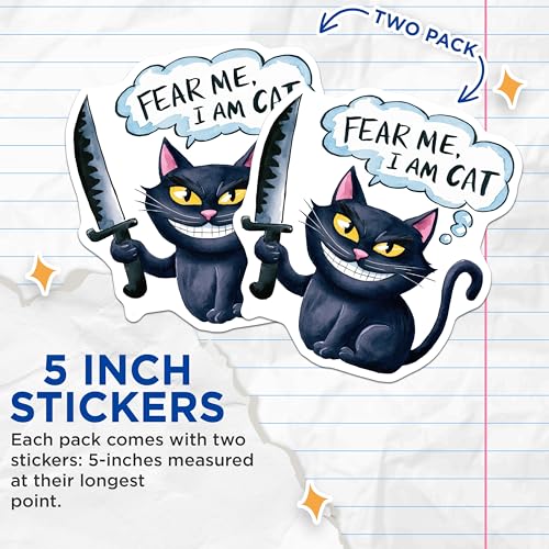 (2 Pack) Fear Me I Am Cat Stickers - Cat Lovers - 5" On Longest Side - Sticks to Smooth Flat Surfaces - Made in USA - BMCS8745 - BMCS8745
