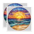 (2 Pack) Stained Glass Sunrise Magnets - Ocean Beach Scene - Vibrant Coastal Decor - 5 Inches On Longest Side - Thick Durable Magnet - Made in USA - MAG25481