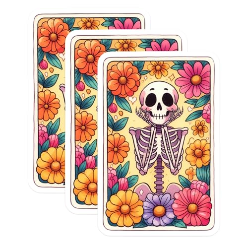 (3 Pack) Floral Skull Decals - Skeleton Decal - Laptop Decals - 3 Inches On Longest Side - Easy Peel & Apply - Made in USA - 3MCS8163
