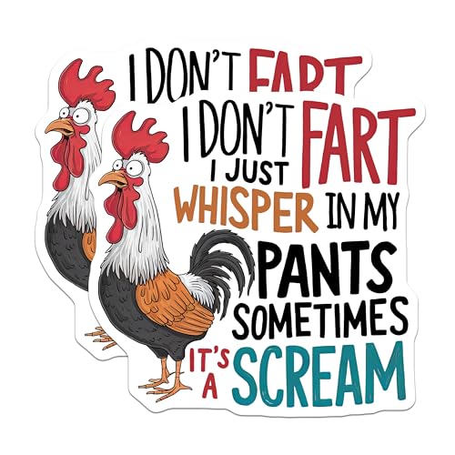 (2 Pack) Funny Chicken Stickers - Humorous Farm Animal - Unique Funny Quote - 5" On Longest Side - Sticks to Smooth Flat Surfaces - Made in USA - BMCS4549