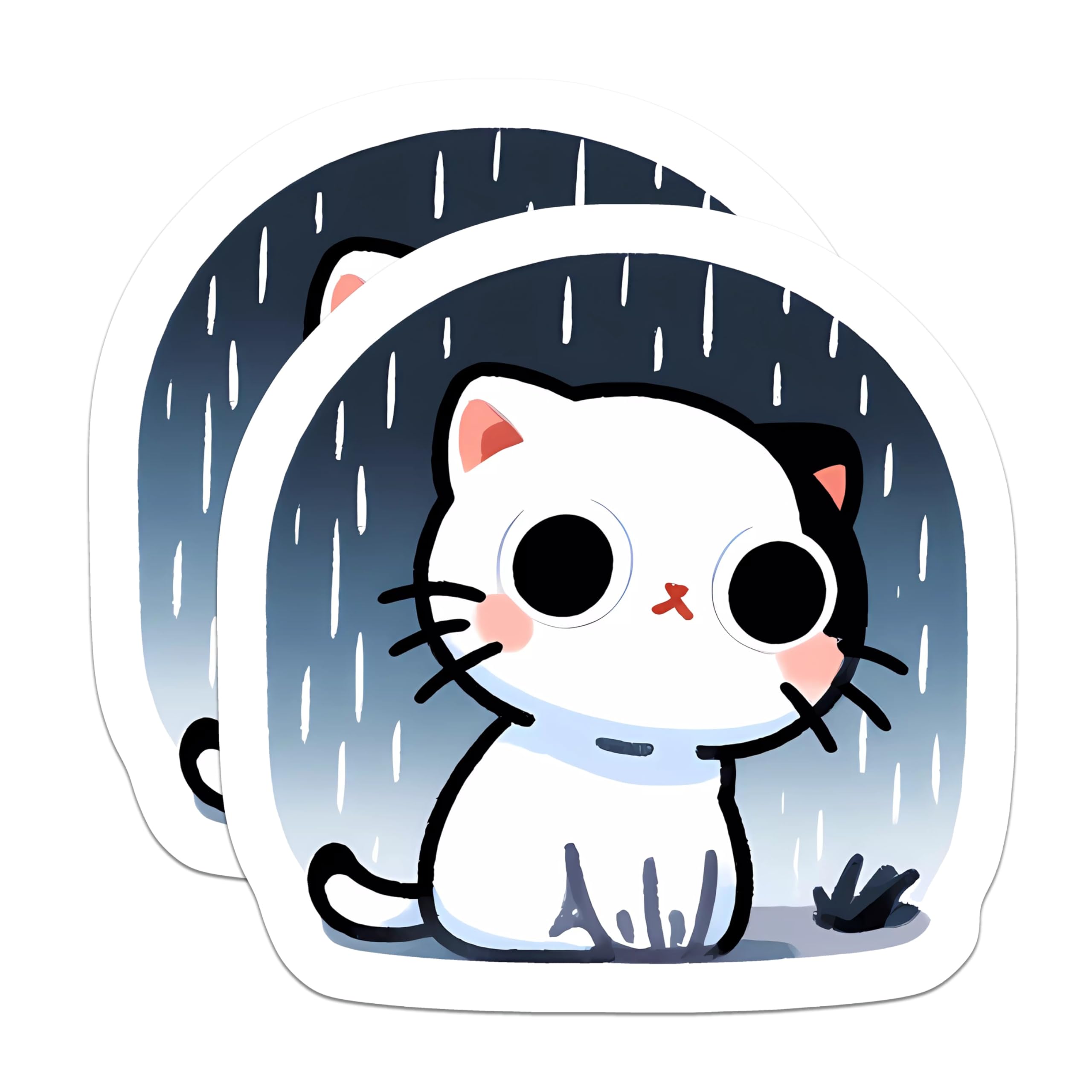 (2 Pack) Kawaii Rainy Cat Magnets - Adorable Chibi Kitten Decor - Sweet Melancholy Pet Fridge Accessory - Cute Animal Art - 5 Inches On Longest Side - Thick Durable Magnet - Made in USA - MAG20490