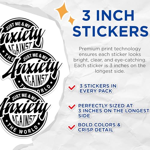 (3 Pack) Anxiety Decals - Mental Health Sticker - Laptop Decals - 3 Inches On Longest Side - Easy Peel & Apply - Made in USA - 3MCS1361