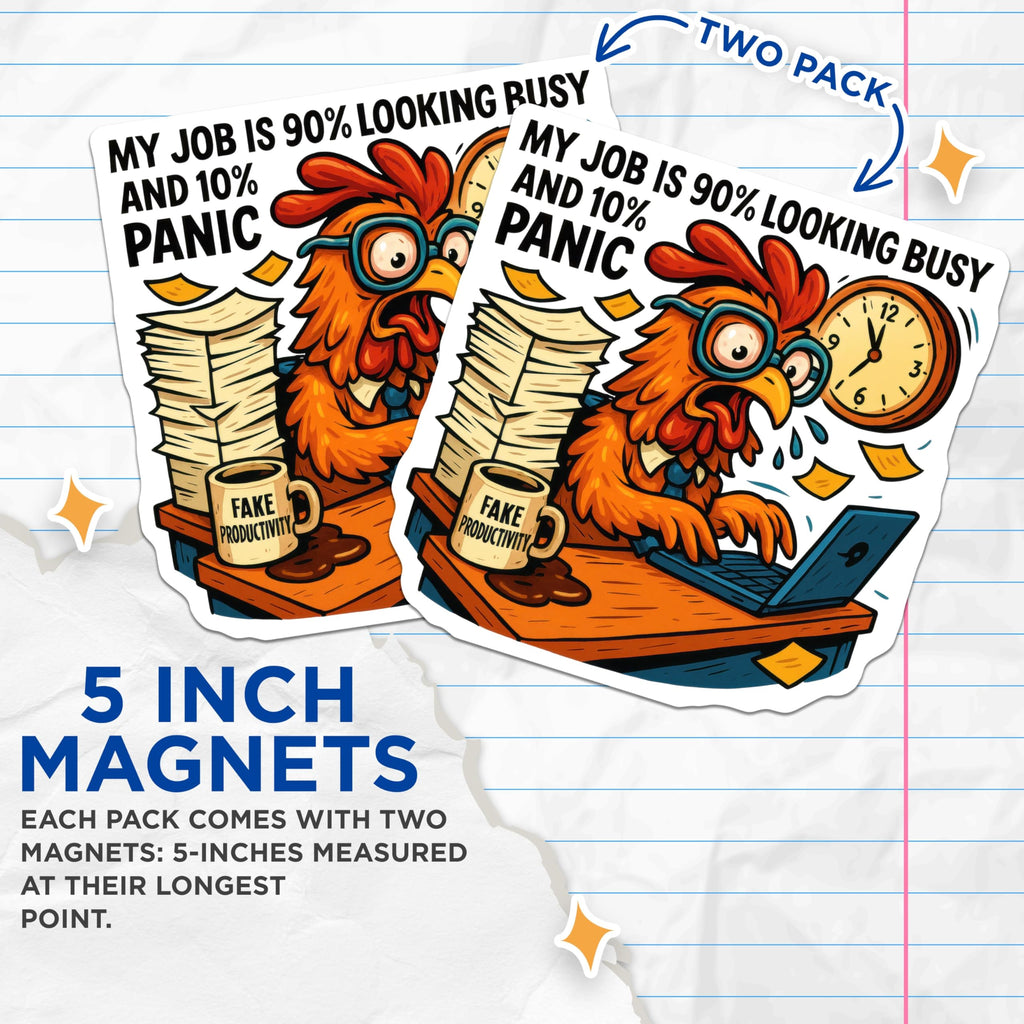 (2 Pack) Stressed Rooster Magnets - Office Humor Decor - Fake Productivity Work Meme - Funny Job Panic Magnet - 5 Inches On Longest Side - Thick Durable Magnet - Made in USA - MAG22266