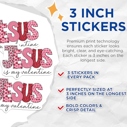 (3 Pack) Jesus is My Valentine Decals - Christian Valentines Day Stickers - Laptop Decals - 3 Inches On Longest Side - Easy Peel & Apply - Made in USA - 3MCS7688
