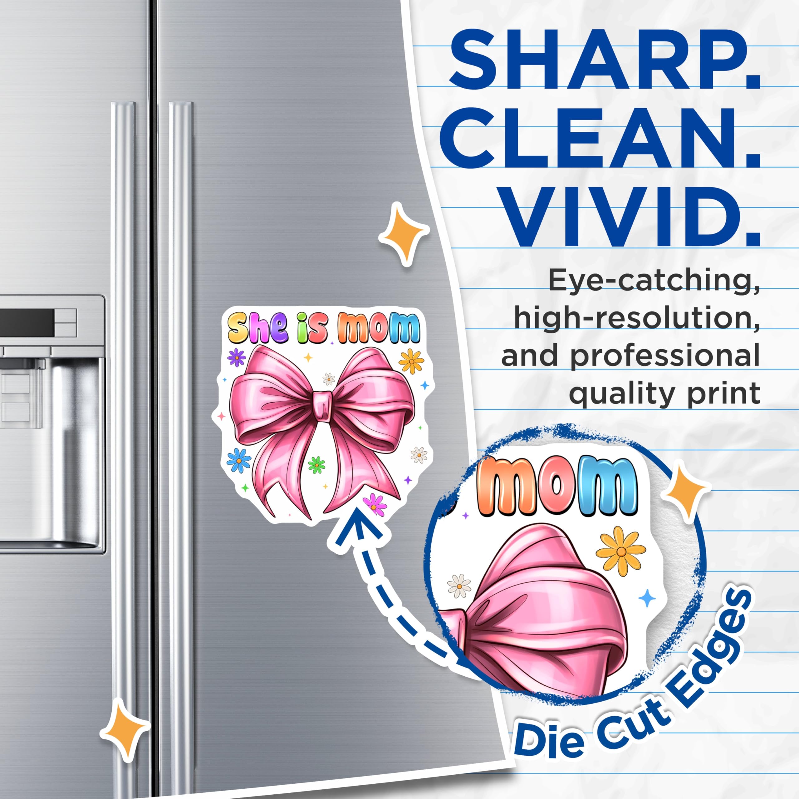 (2 Pack) She is Mom Magnets - Pink Bow Coquette Aesthetic Decor - Mother's Day Mom Birthday Celebration - 5 Inches On Longest Side - Thick Durable Magnet - Made in USA - MAG28780