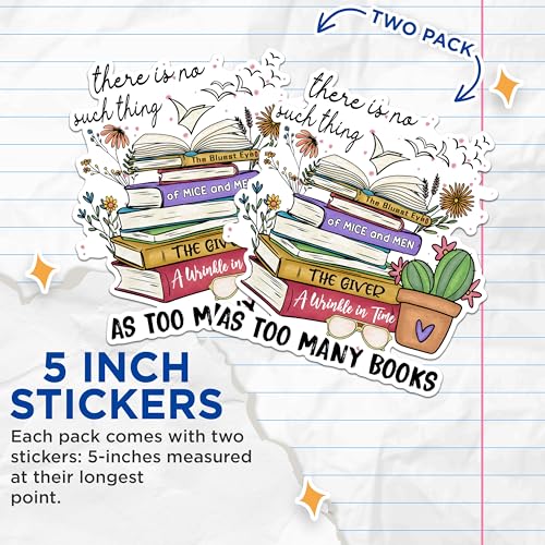 (2 Pack) Book Lover Stickers - Reading Enthusiast - Literary Quote - Bookworm Accessories - Cute Book Stack - 5" On Longest Side - Sticks to Any Smooth Flat Surface - Made in USA - BMCS3019