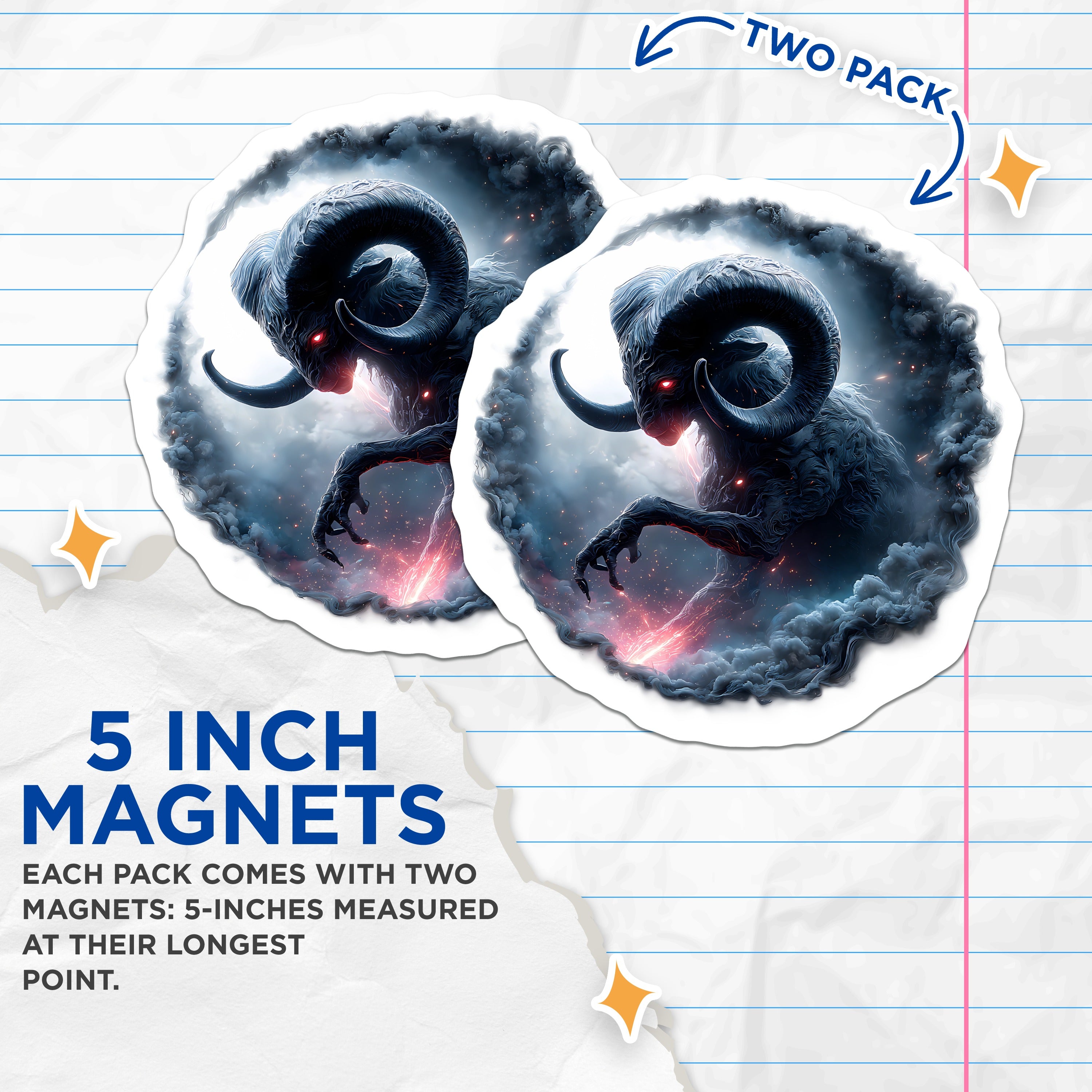 (2 Pack) Dark Fantasy Ram Magnets - Gothic Art Decor - Mythical Beast - Demonic Creature - RPG Gamer - 5 Inches On Longest Side - Thick Durable Magnet - Made in USA - MAG38171