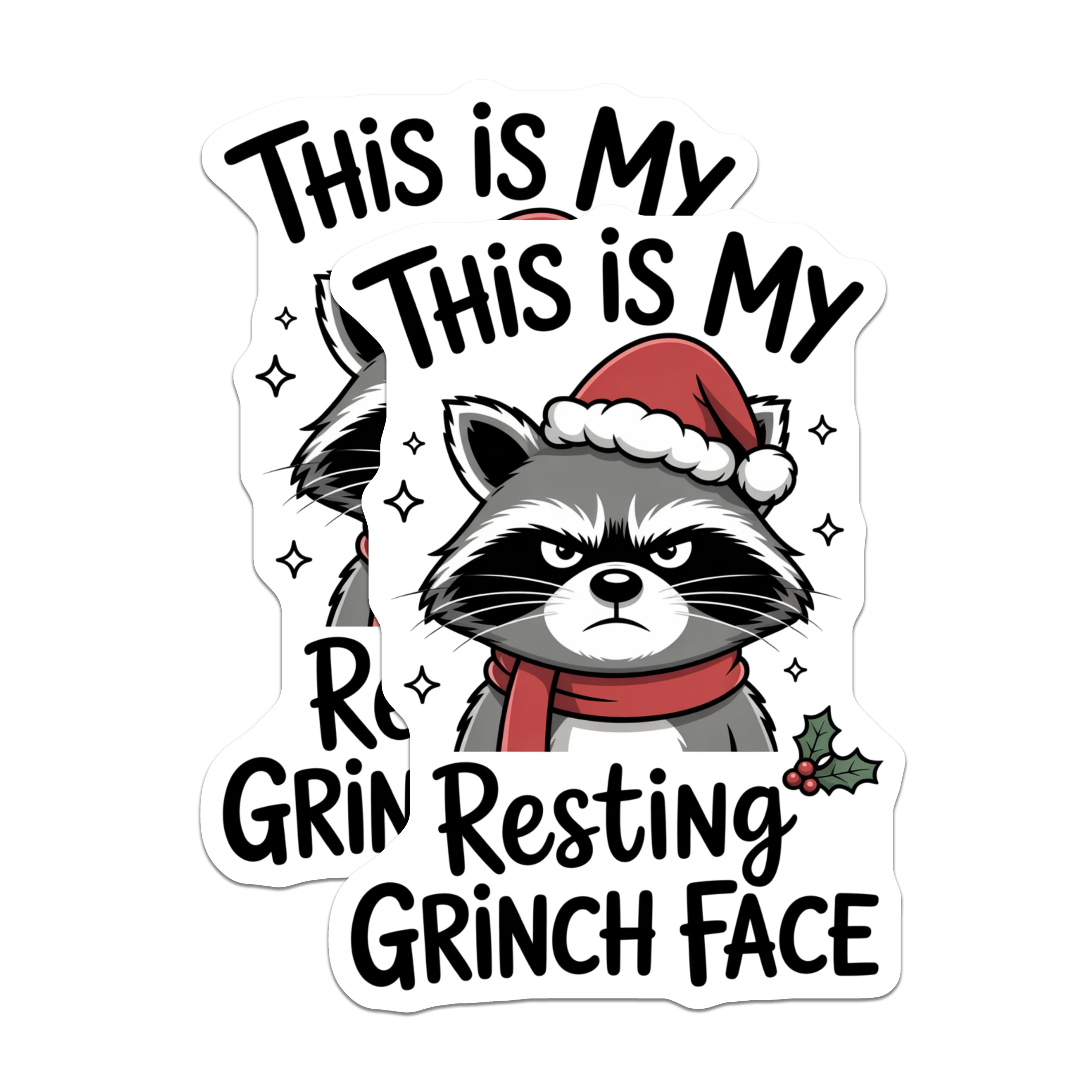 (2 Pack) Resting Grinch Face Magnets - Funny Christmas Raccoon Decor - Sarcastic Holiday Refrigerator Accent - 5 Inches On Longest Side - Thick Durable Magnet - Made in USA - MAG36558