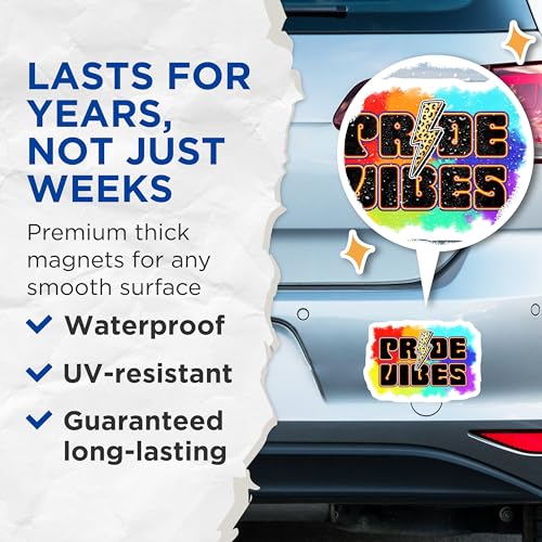 (2 Pack) Pride Vibes Magnets - LGBTQ+ Pride Decor - 5" On Longest Side - for Cars, Fridges, Toolboxes - Made in USA - MAG8274