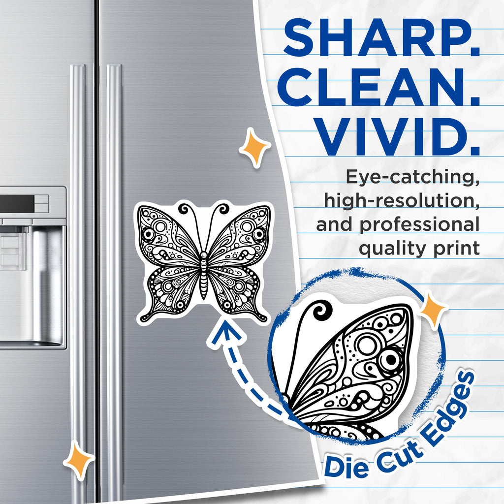 (2 Pack) Intricate Butterfly Magnets - Bohemian Refrigerator Decor - Artistic Nature Inspired Kitchen Accent - 5 Inches On Longest Side - Thick Durable Magnet - Made in USA - MAG39190
