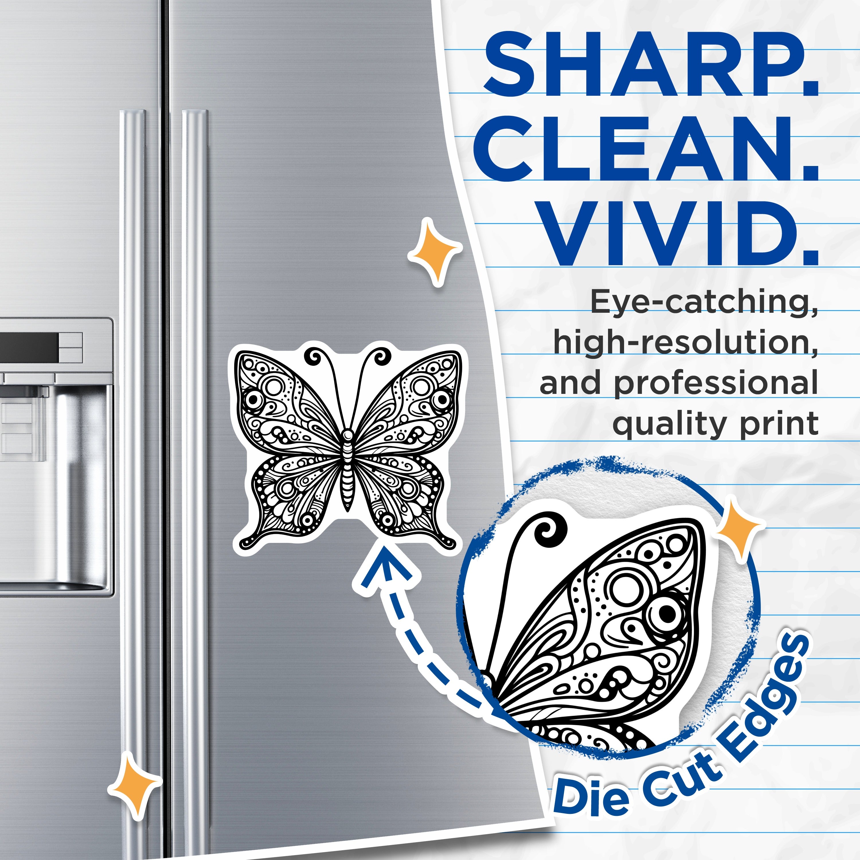 (2 Pack) Intricate Butterfly Magnets - Bohemian Refrigerator Decor - Artistic Nature Inspired Kitchen Accent - 5 Inches On Longest Side - Thick Durable Magnet - Made in USA - MAG39190